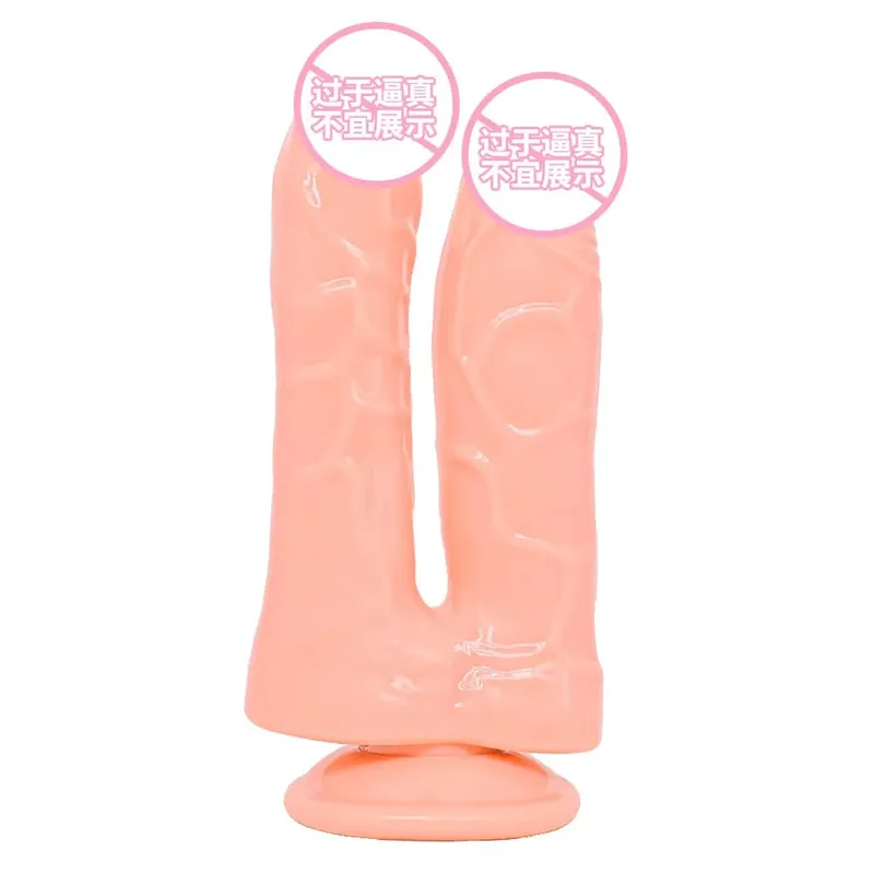 Realistic Double Ended Dildo Sex Toy for Women or Couples Dual Sided Headed Penetration Dong Device with Simulated Penile Sucker