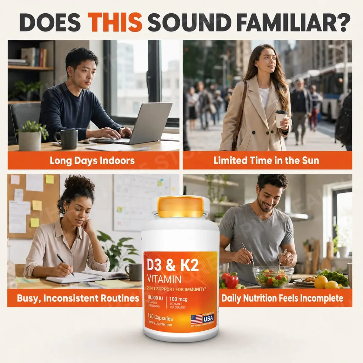 D3 K2 MK-7 Vitamin Supplement Capsules with Magnesium Zinc B6 and MCT Powder 120 Count Adult Daily Wellness Support