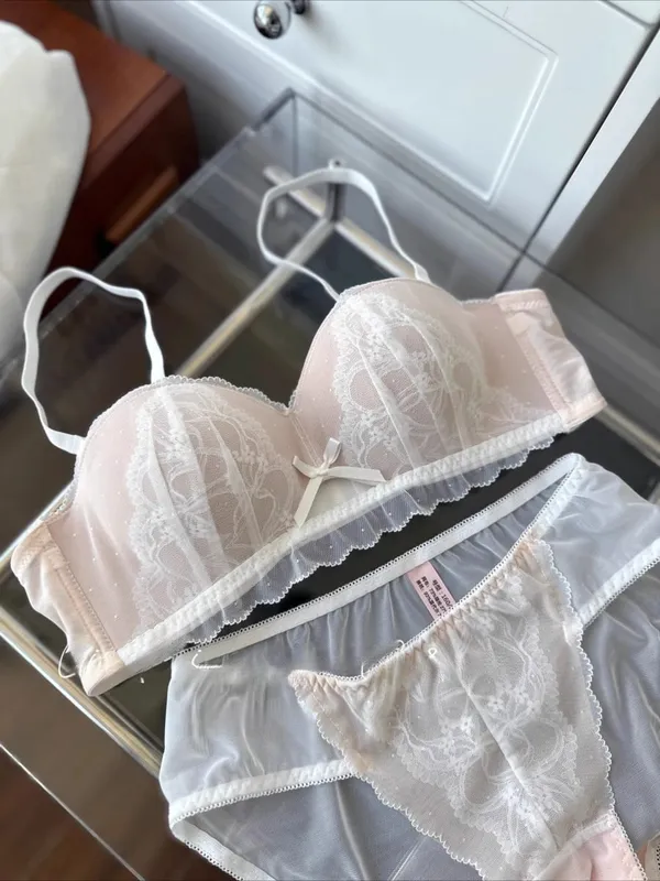 Victorian Inspired Demi Bra & Knicker Set | Sheer Mesh Lace Push Up for Small Bust Anti-Sagging | Luxury Lingerie MOYISU Panty
