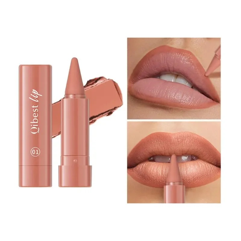 Lipstik Matte Tahan Air Liner 2-In-1 Pensil Pigmentasi Tinggi Warna Bibir Formula Pelembab Halus Lipstik Gradien Alami