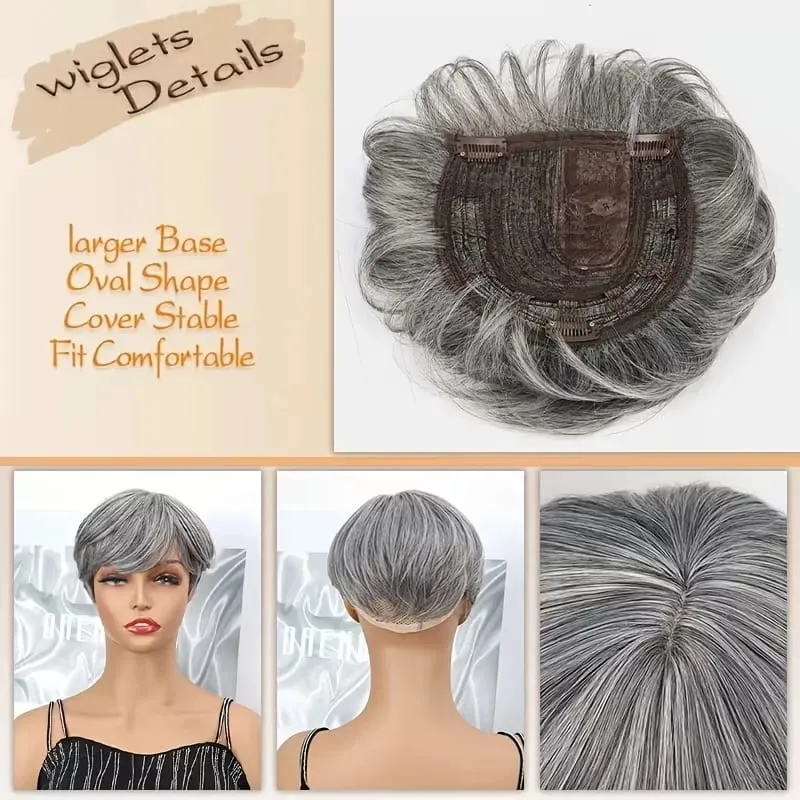 Synthetic Short Hair Topper Lightweight Fiber Hair Extension for Increase Volume Cover White Hair Effortless Daily Use Styling — image 4