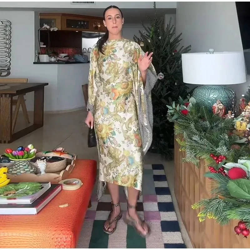 Robe longue rétro à imprimé Floral pour femmes, avec ceinture à pampilles, col montant, manches longues, Kaftan musulman, Robes de printemps, nouvelle collection 2026