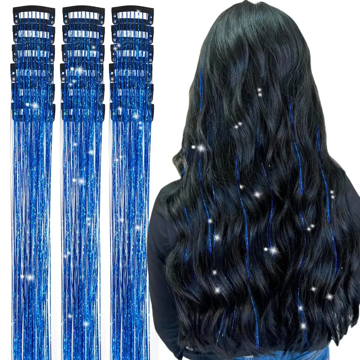 Sambungan Rambut Tinsel Berkilauan 20 Inci dengan Klip Dalam 6 Keping/Set Klip Sintetik dalam Aksesori Rambut Sparkle Fairy untuk Kanak-kanak Wanita