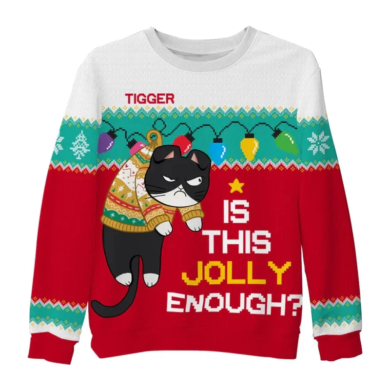 2025 Funny Cat Pattern Ugly Christmas Sweater For Men Fashion Autumn Crewneck 3D Printed Sweatshirt Loose Streetwear Pullovers