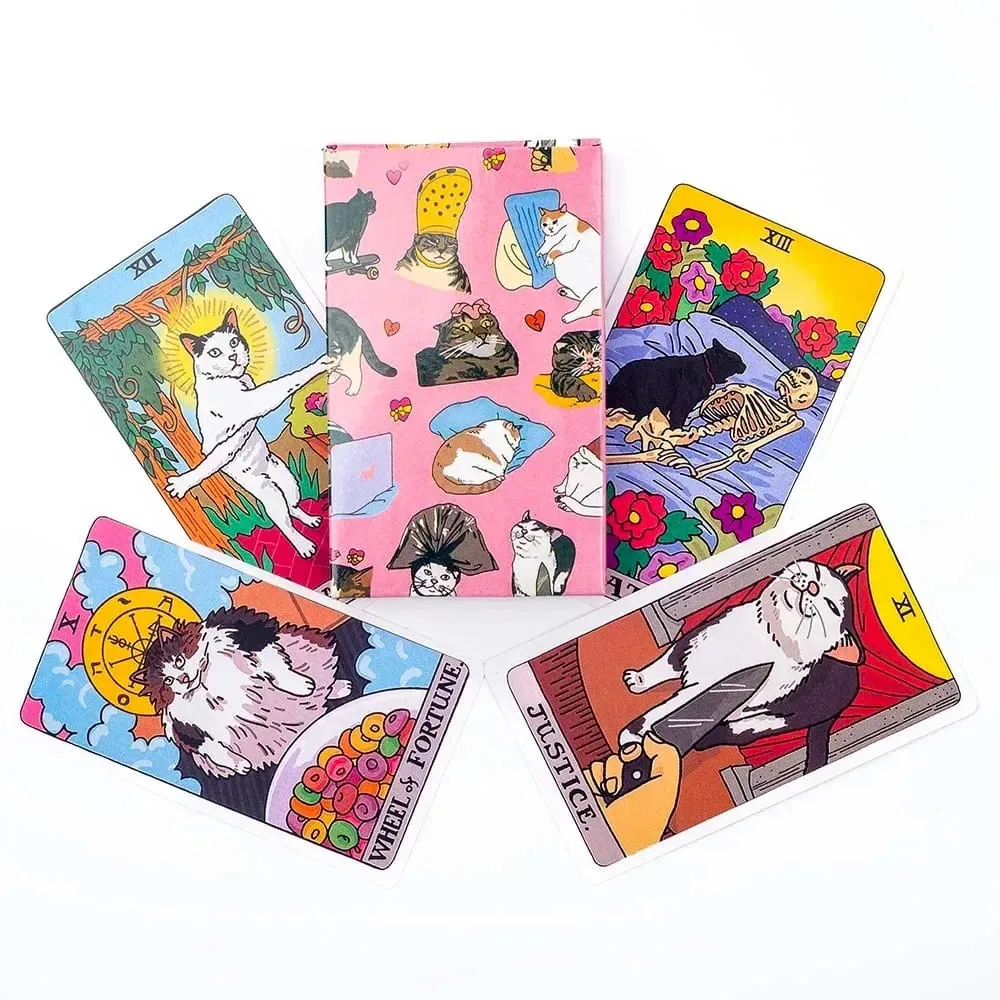 Original Cat Meme Tarot Deck 22 Major Arcana Funny Witchy Cat Kawaii Uwu Design Pink Cute Tarot for Entertainment