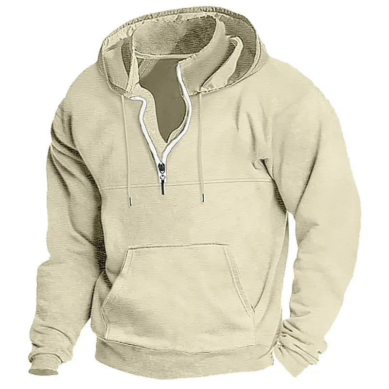 2026 Fashion Autumn/Winter New Hoodie Men's Casual Loose Stand Collar Solid Color Sports Hoodie Men's Half Zipper Street Wear