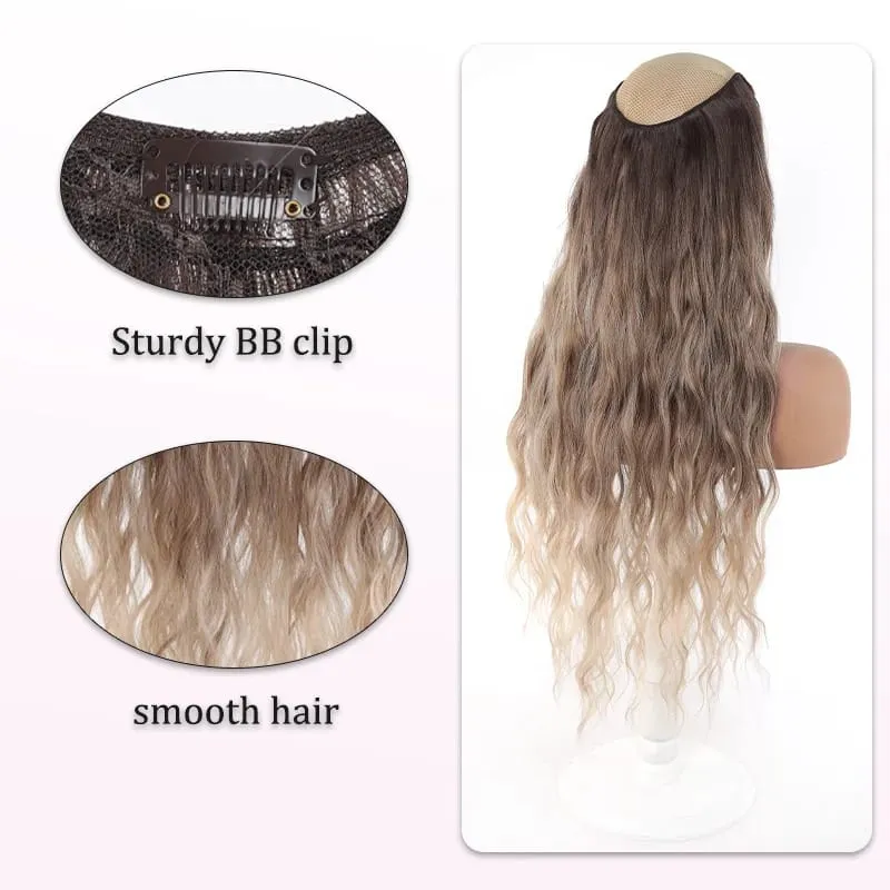 V Shape One Piece Ombre Water Wave Clip In Hair Extensions Synthetic Curly Hairpiece for Women