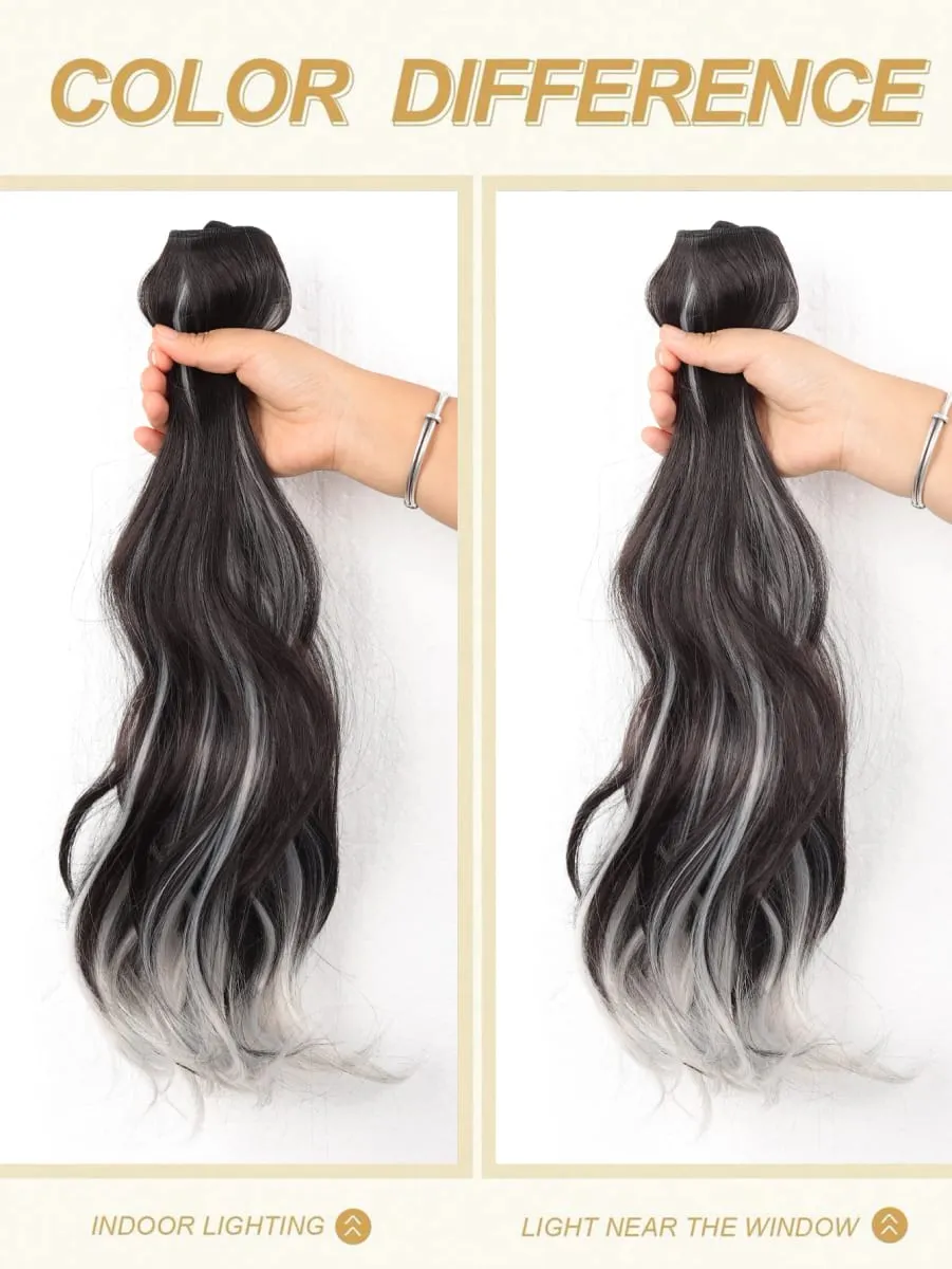 Synthetic Long Curly Wavy Hairstyle Hairpiece 5 Clip In Hair Extensions Black Brown Grey Natural Fake Hair For Women