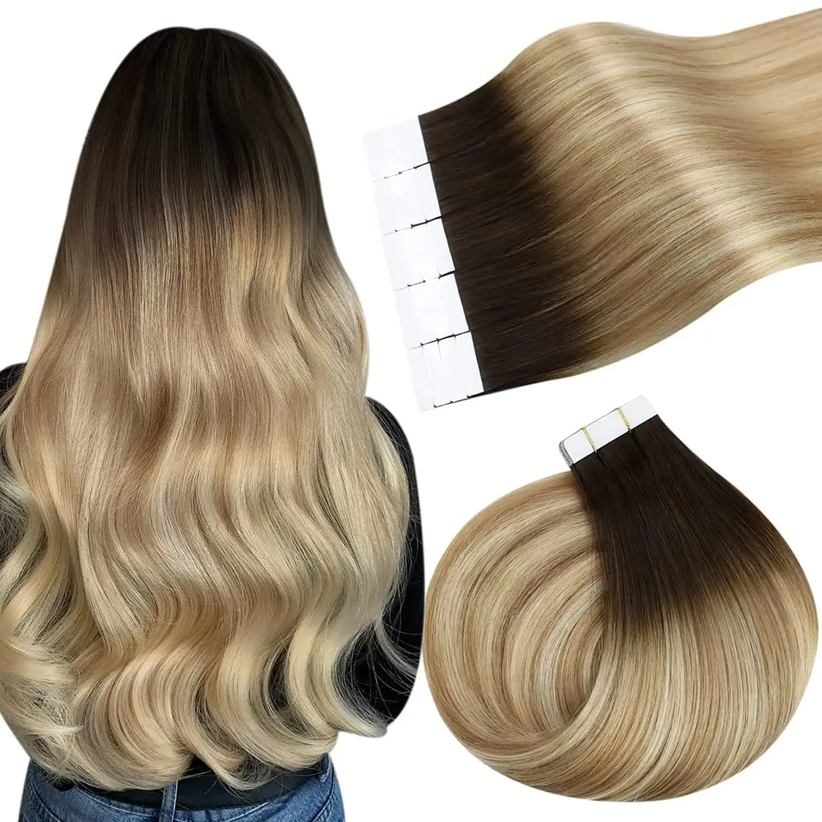 Ugeat Remy Tape in Human Hair Extensions 100% Real Natural Human Hair Tape 12-24inch 20Pcs 50g Per Pack for Party or Wedding