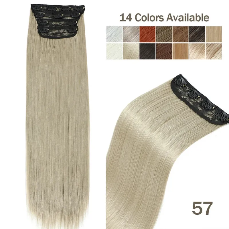 Synthetic Clip In Hair Extension 200g 24 Inches Straight Orange Brown Blonde Heat Temperature Fiber 4Pcs Clip Ins Hairpieces