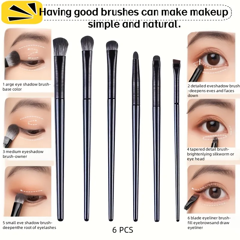 6PCS Eyes Makeup Brushes Set Professional Soft Contouring Eyeshadow Eyeliner Eyebrow Brush Women Facial Beauty Cosmetic Tool