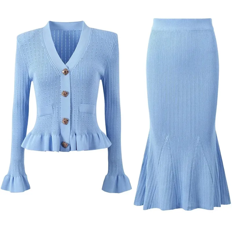 High Quality Fashionable Knitted V-Neck Slim Fit Long Sleeve Dress Set Elegant Ankle-length Sleeve Design Regular Waistline