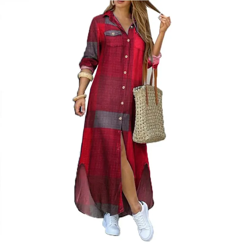 Women Dresses Fashion Sexy Single-breasted Dress Loose Lapel Casual Women's Clothing Literary Printing Long Shirt Skirt
