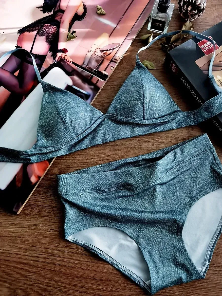 Bộ áo ngực cúp ngực tam giác Gợi cảm họa tiết da báo siêu mỏng Wirefree Bralette & Quần lót dành cho ngực nhỏ