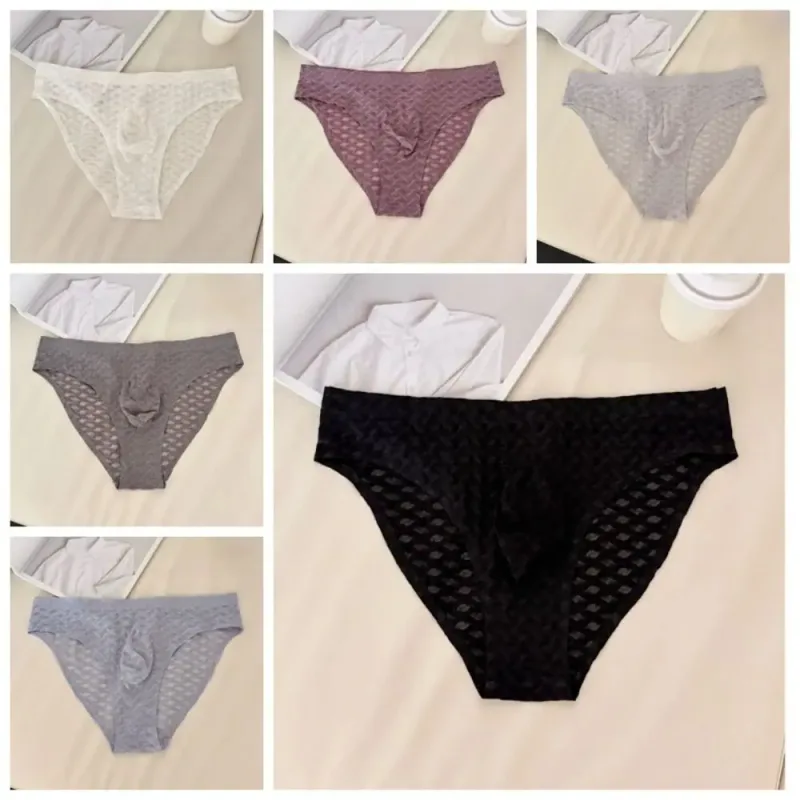 Panties Mesh Thin Men's Underwear Transparent Low Waist Ice Silk Underpants Bubble U Convex Pouch Men Triangle Briefs Male