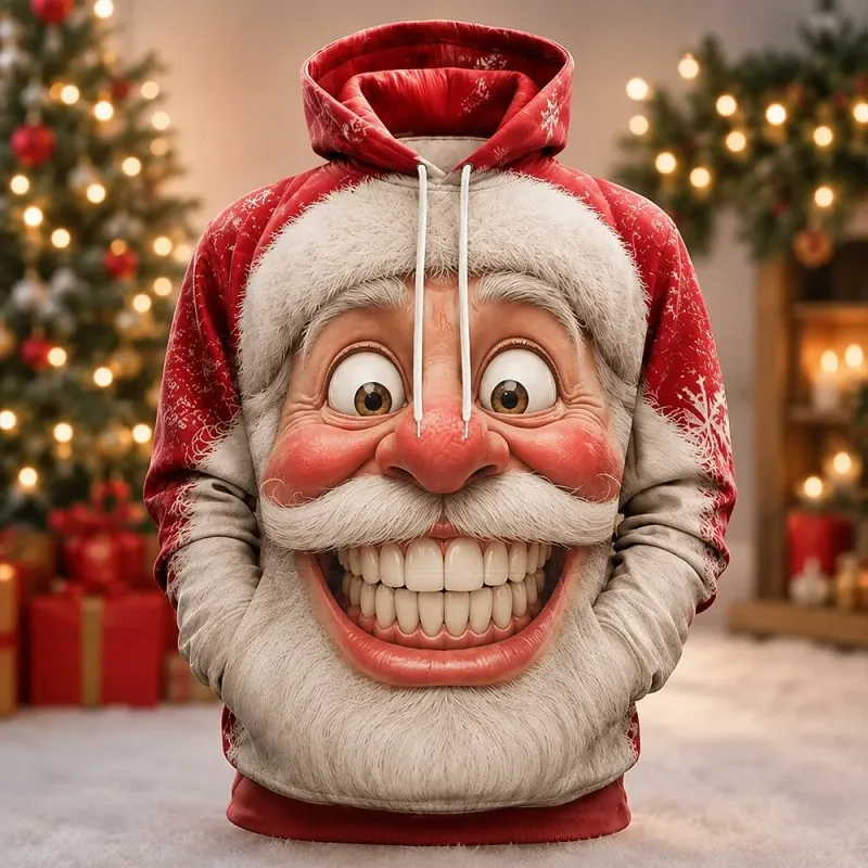 Men's Hoodie Funny Shocked Santa Claus Face Christmas Hoodie Breathable Pullover Sweatshirt for Christmas Holiday Party Wear Top