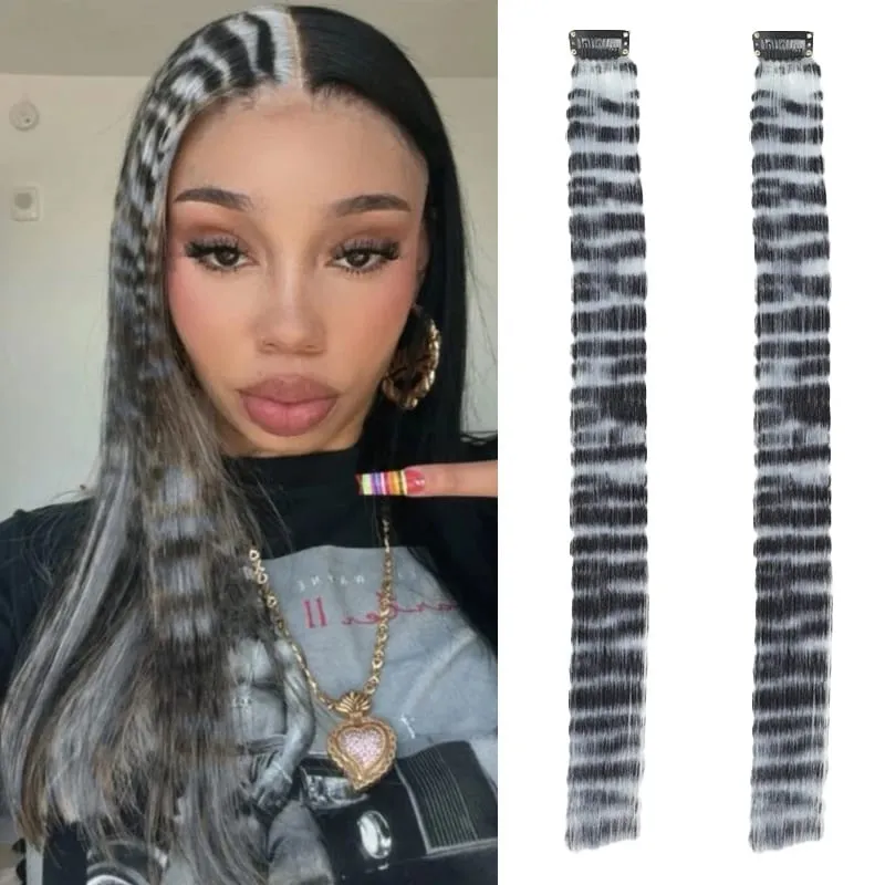 2PCS 18inch Hair Extensions Wig Hairpiece Colorful Leopard Print Hair Extensions Clip in for Women Halloween Party Daily Wear