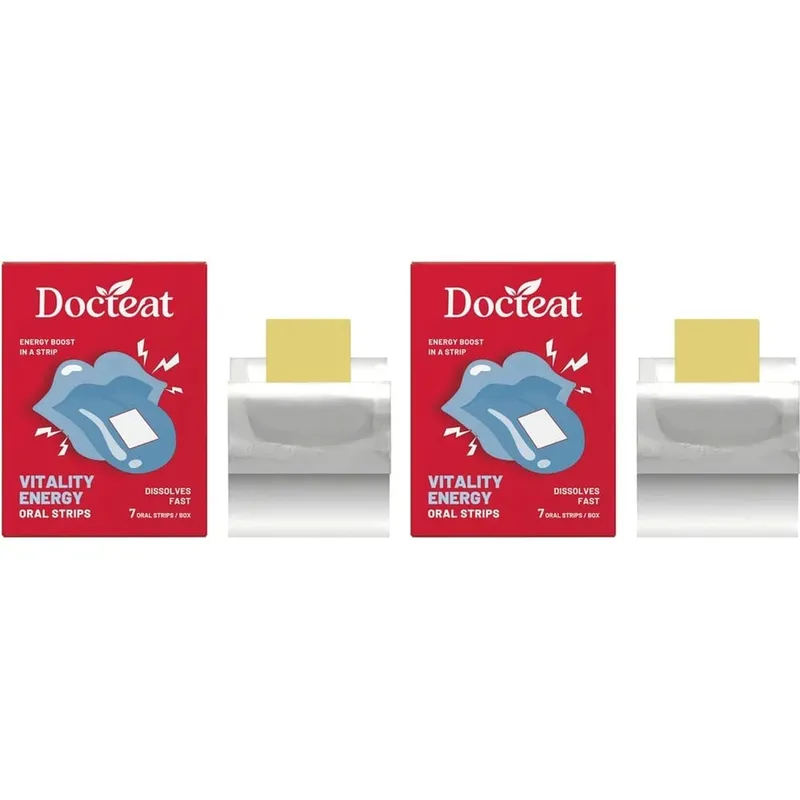Docteat Energy Support Oral Strips with Caffeine L-Theanine Vitamin B3 B6 B12 Fast Dissolving Daily Nutrition Supplement 7 Count