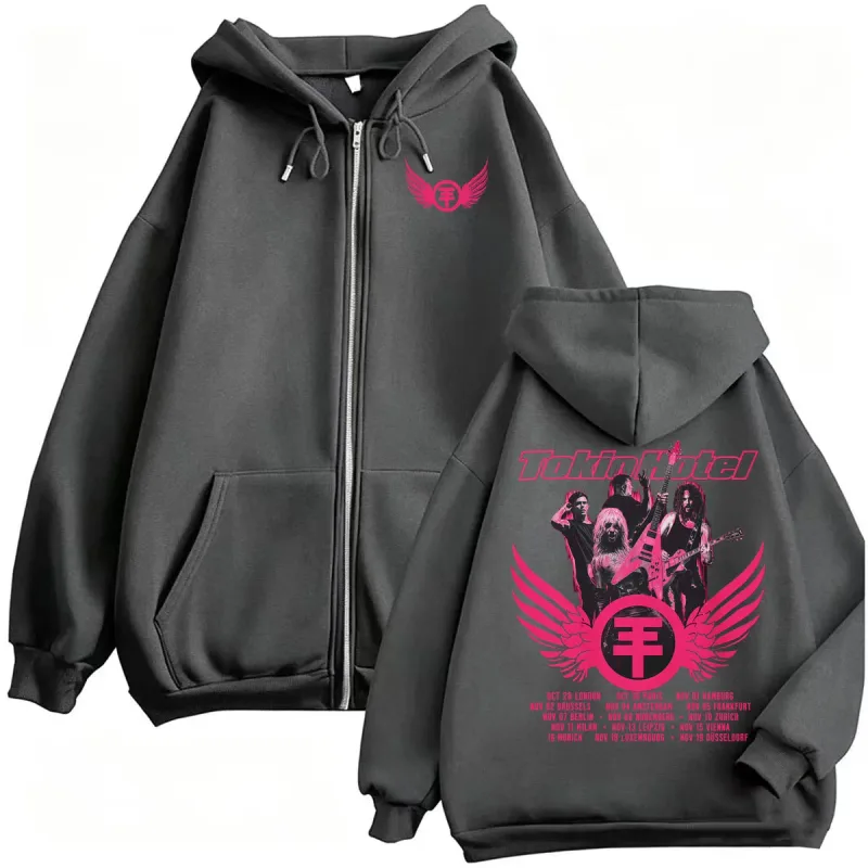 Tokio Hotel Arena Tour 2026 Zipper Hoodies Men's Clothing Harajuku Sweatshirt Jacket Coats High Quality Bodywarmer Zip Up Hoodie