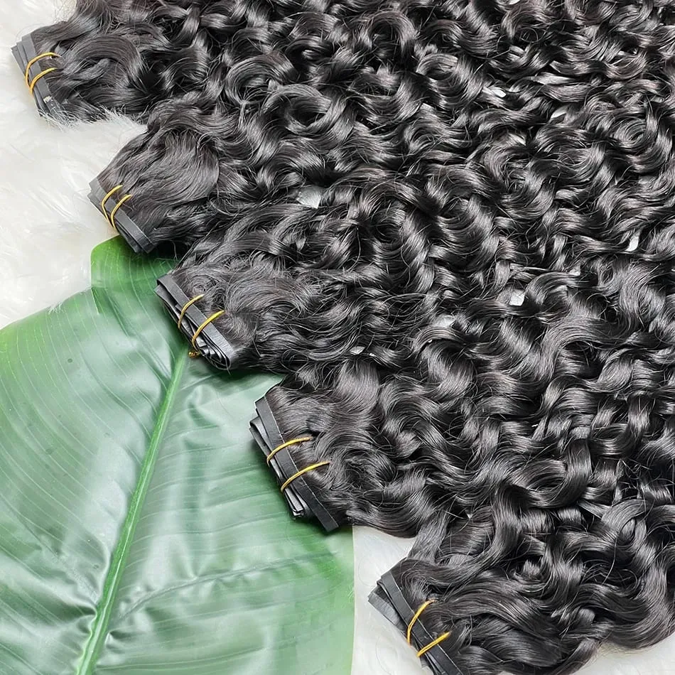 Water Wave Clips in Human Hair Extensions Seamless PU Weft Invisible 100grams 7Pcs/Set Full Unprocessed Raw Hair Natural Color