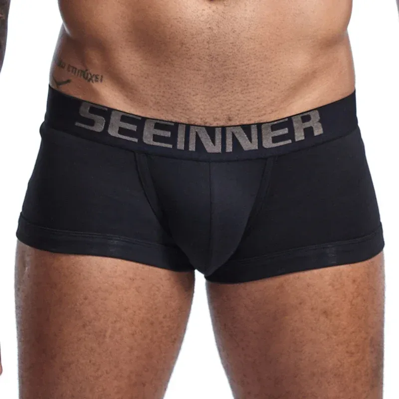 Seeinner Herren-Boxershorts, Baumwolle, U-Konvexbeutel, Unterwäsche, weiche, bequeme Unterhose, Cueca Masculina, M-XXL, Schwarz, Weiß, Grau