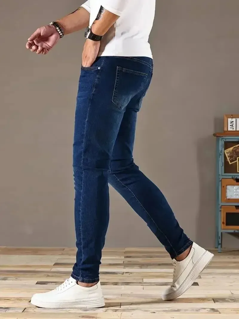 2025 Forår Nye Herre Slim Fit Klassiske Skinny Jeans Casual Street Style Casual Herre Skinny Jeans Mand Slim Fit Pencil Denim Blå