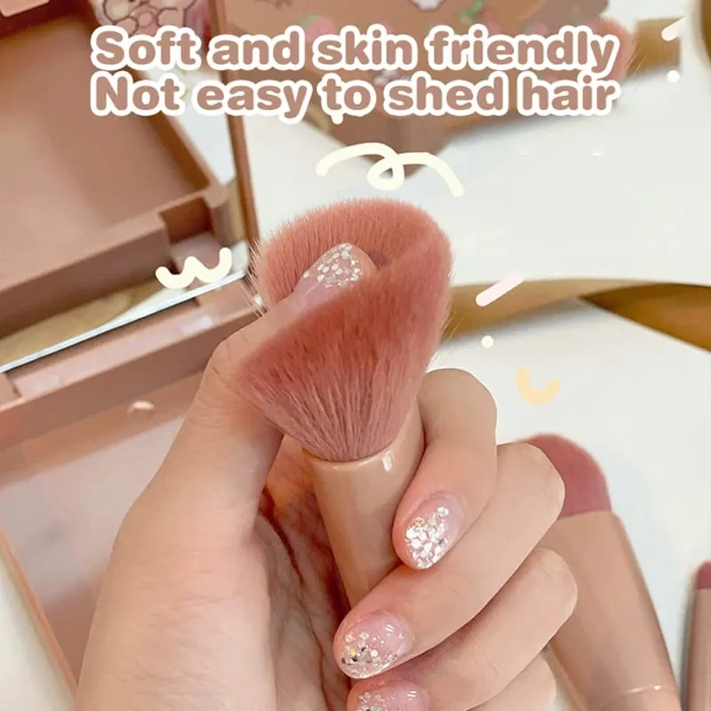 【B】5Pcs Makeup Brushes Set Mini Makeup Brushes Small Complete Function Cosmetic Brushes Kit With Case And Mirror
