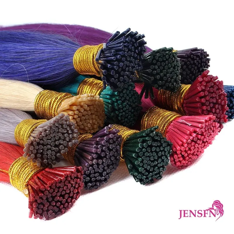 I Tip Color Hair Extensions 0.5g/Strand Remy Fusion 100% Human Hair Keratin Capsule Purple Blue Pink For Women