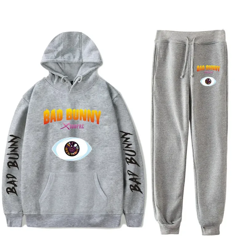 Harajuku Comfortable Funny bad bunny Print Sweatshirt Sweatpants Suit Men/Women Hoodies+ Trousers Suit Cute 2 Piece Set Clothes
