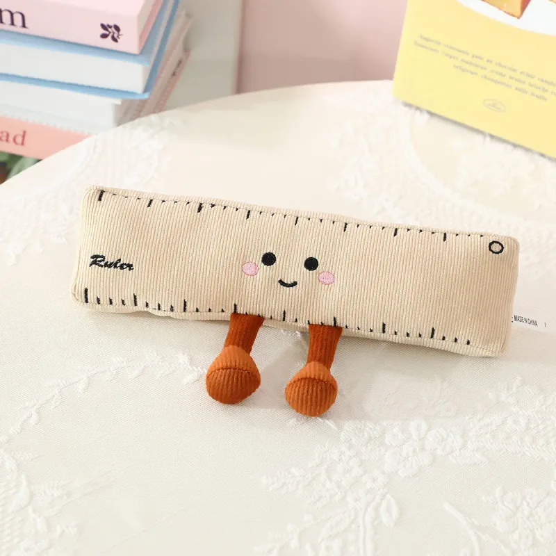1pc Stationery Plush Toy Smiling Kawaii Face Pencil Book Ruler with Legs Humanoid Doll Decor Plushie Birthday Gift