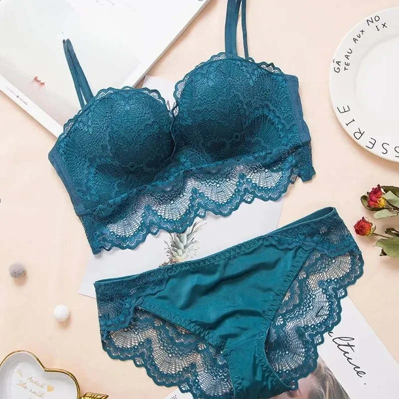 Sexet Push Up BH lingerisæt - Komfortabelt trådløst blondeundertøj Massage Palm Cup til løft 75C/80C/85C