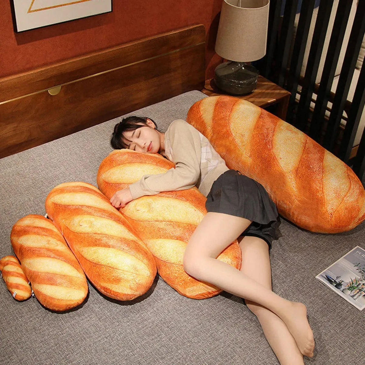 Soft Simulation Bread Pillow Plush Cushion Creative French Baguette Stuffed Toy Long Nap Mat for Home Sofa Decor