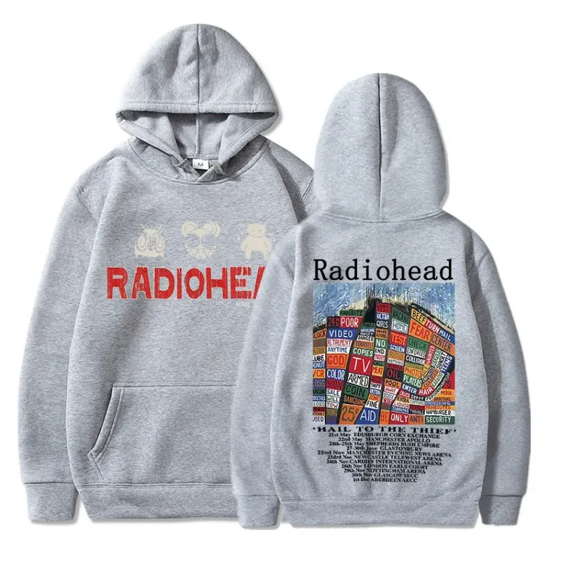 Felpa con cappuccio con stampa vintage Radiohead Abbigliamento donna da uomo Pullover Hip Hop Rock Band Hail To The Thief Felpe con cappuccio per album musicale