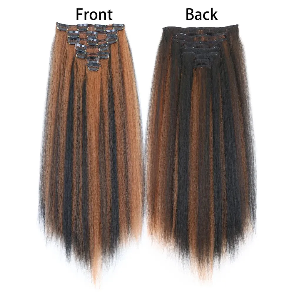 18-22icnh Synthetic Yaki Straight Clip In Hair Extensions For Women Black 7Pcs/Set Synthetic Extensions Hairpiece