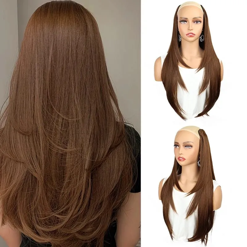 22Inch Synthetic V-Shaped Long Straight Layered Hair Extension Fluffy Increase Natural Invisible Hairpiece Wig for Women