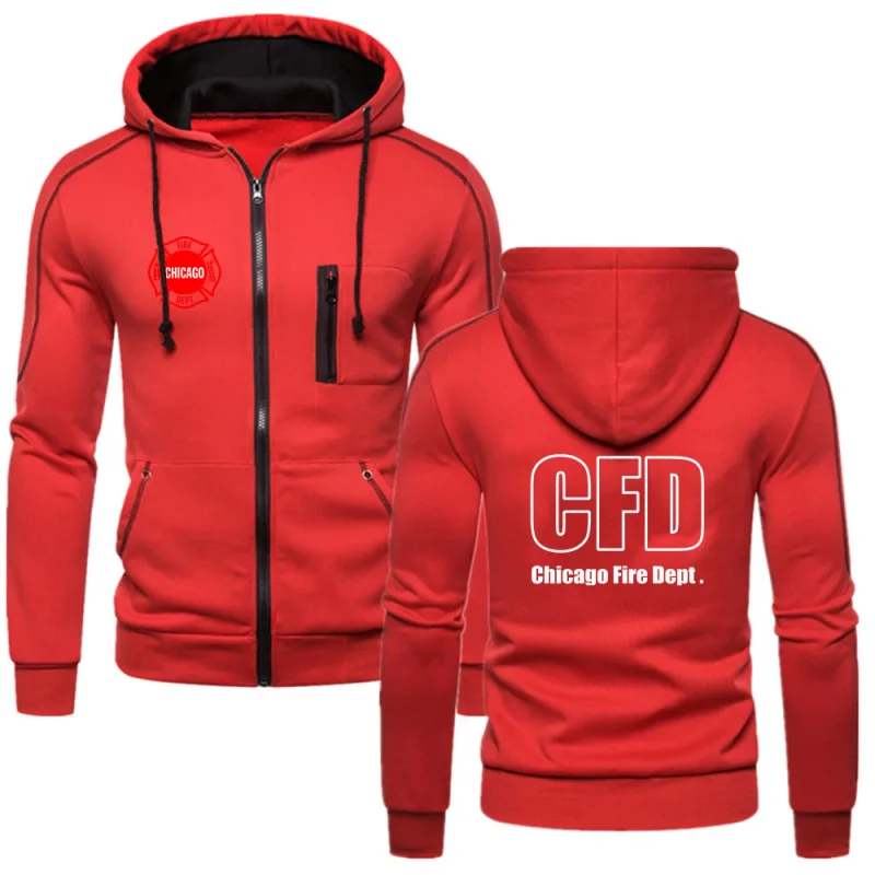 New Chicago Fire Department Show Tv Show Duty Printing Fashion 2023 New Men's Solid Cotton Fleece Slim Long Sleeve Hoodies Coat