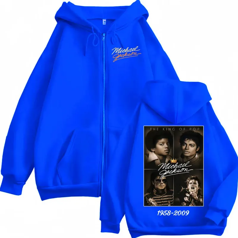 The King of Pop Michael Jackson Bad Era Zip Up Hoodies Men's Women Harajuku Street Jacket Sweatshirt Fleece Casual Zipper Hoodie