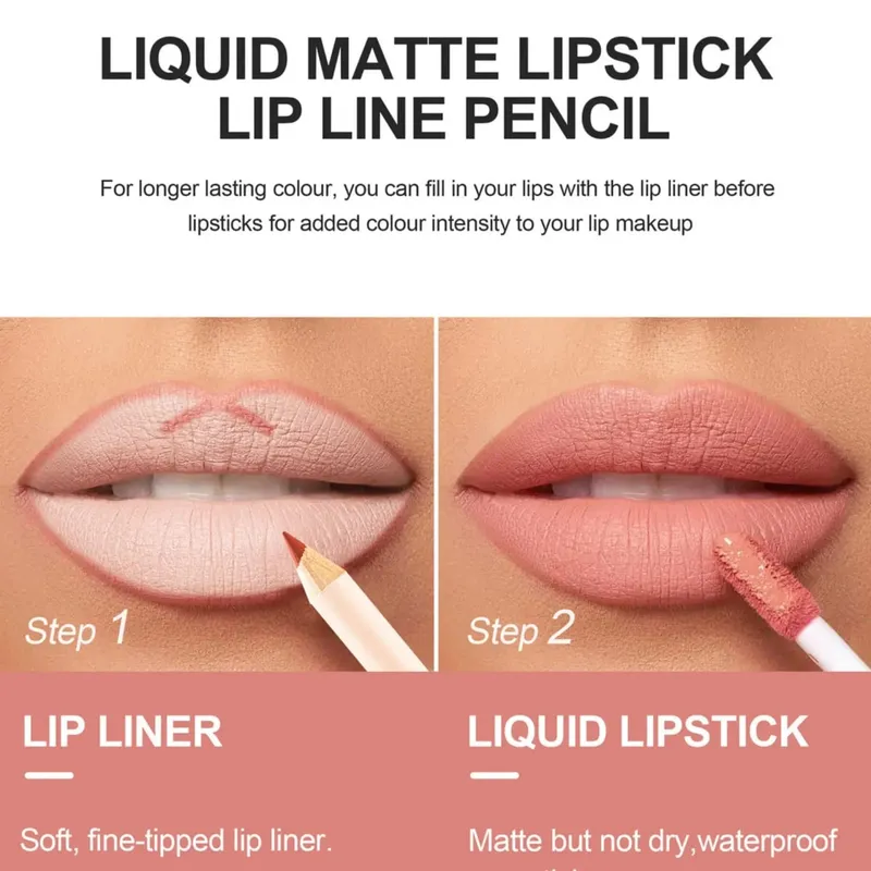 Ensemble de rouge à lèvres 2 en 1 pour femmes, avec crayon à lèvres, imperméable, longue durée, maquillage coréen, finition mate, Kit de cosmétiques, livraison gratuite