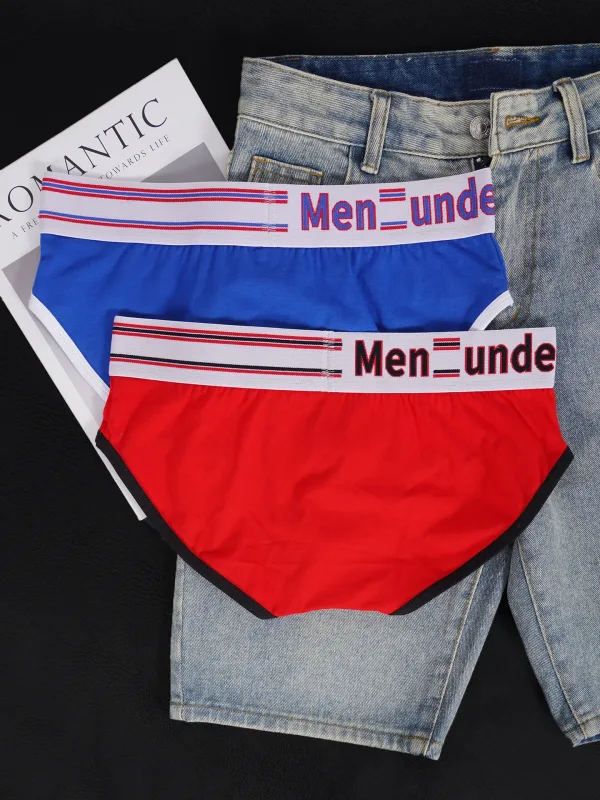 Celana Dalam Katun Warna Blok Pria, Pump! Logo Celana Dalam Kantong Cembung 3D Seksi Bertingkat Rendah Ikat Pinggang Lebar 3256813080433415