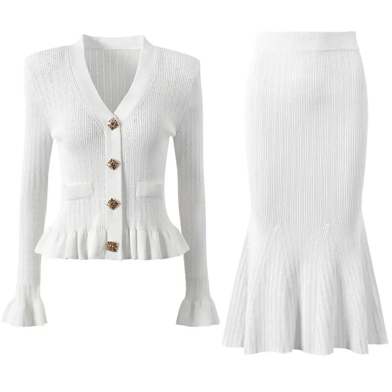 High Quality Fashionable Knitted V-Neck Slim Fit Long Sleeve Dress Set Elegant Ankle-length Sleeve Design Regular Waistline