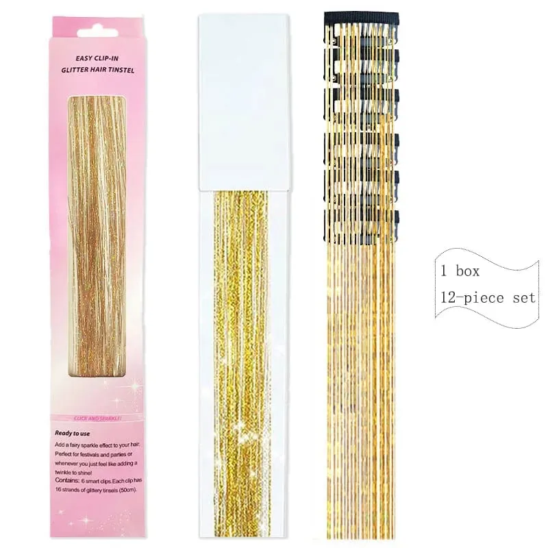 20 Inch Synthetic Hair Extensions -12 Piece Set of Colorful Glitter Hair Accessories Suitable for Girls' Party Birthday Gifts