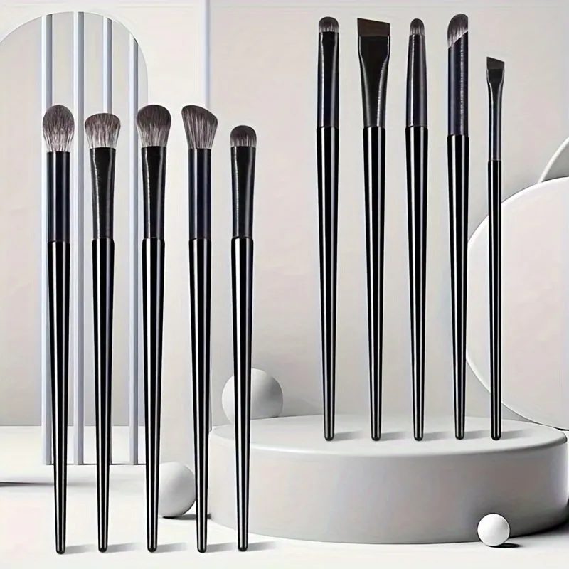 10Pcs Soft Professional Eye Makeup Brush Set Blending Smudge Aegyo Sal Eyeliner Detail Small Precision Shadow Brushes