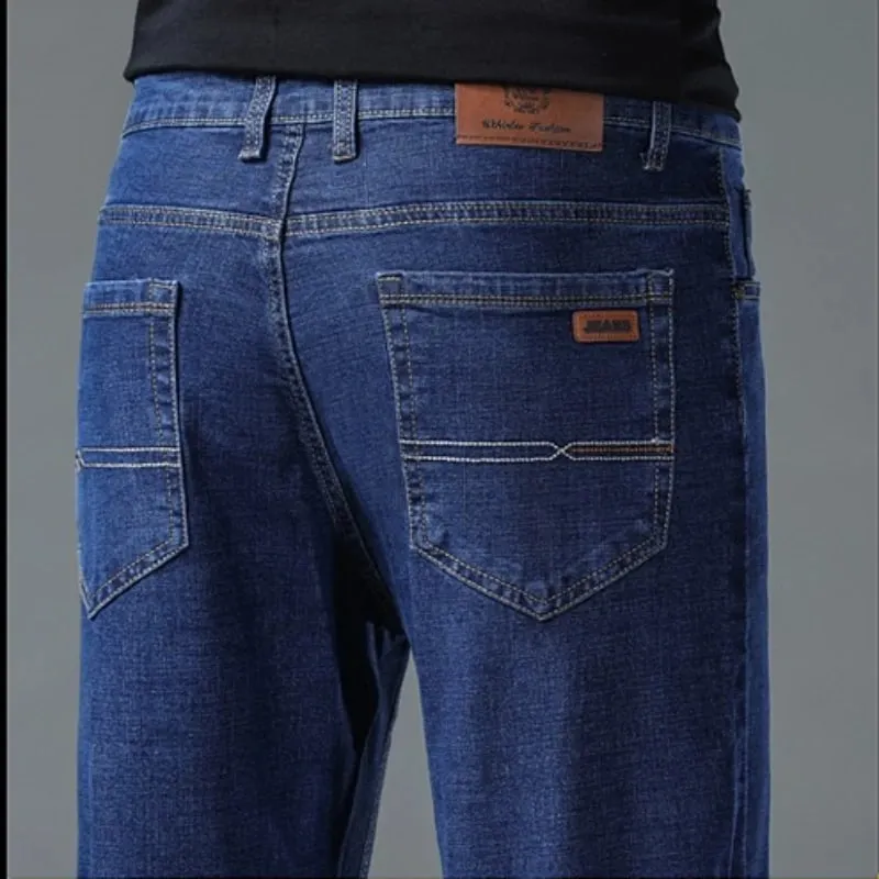 2026 New Men's Straight Denim Pants Brand Clothes Black Blue Jeans Classic Washed Stretch Cotton Business Casual Pants