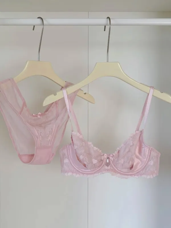 Set Pakaian Dalam Pelangsingan Renda Perancis Seksi Push Up Bra & Seluar Dalam Ringan Mewah Mewah Nipis Cincin Keluli YUQI Set Kawalan Perut Push Up Seksi