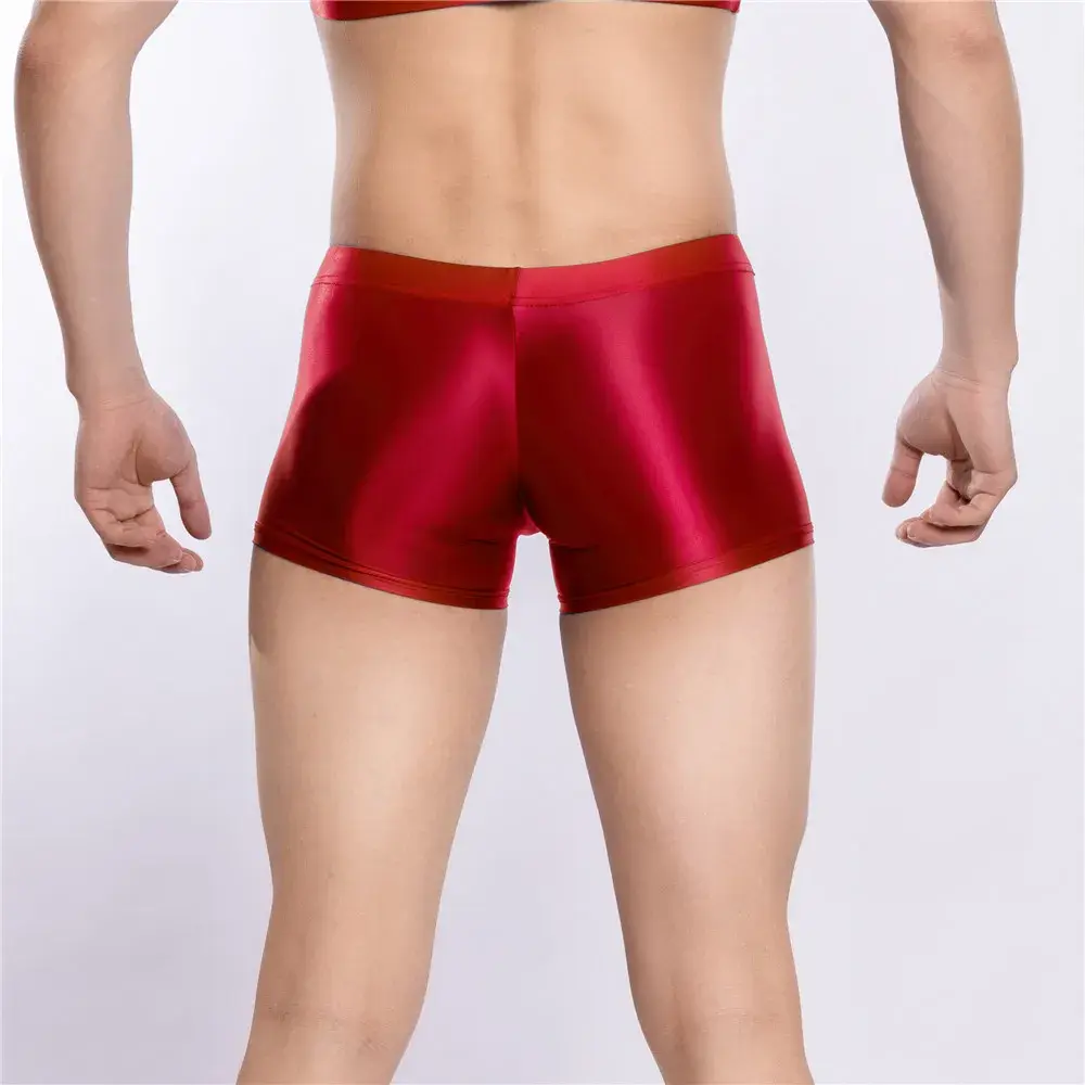 Sexy Men Hot Short Panties U Bulge Pouch Boxer Oil Shiny Glossy Smooth Lingerie Candy Color Underwear Breathable Briefs