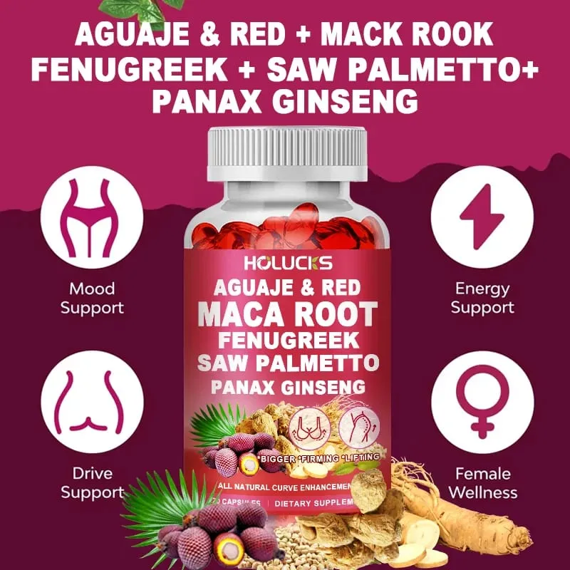 Aguaje + Fenugreek Capsules Support Bigger Butt & Breast for Firming & Lifting with Maca Saw Palmetto Panax Ginseng