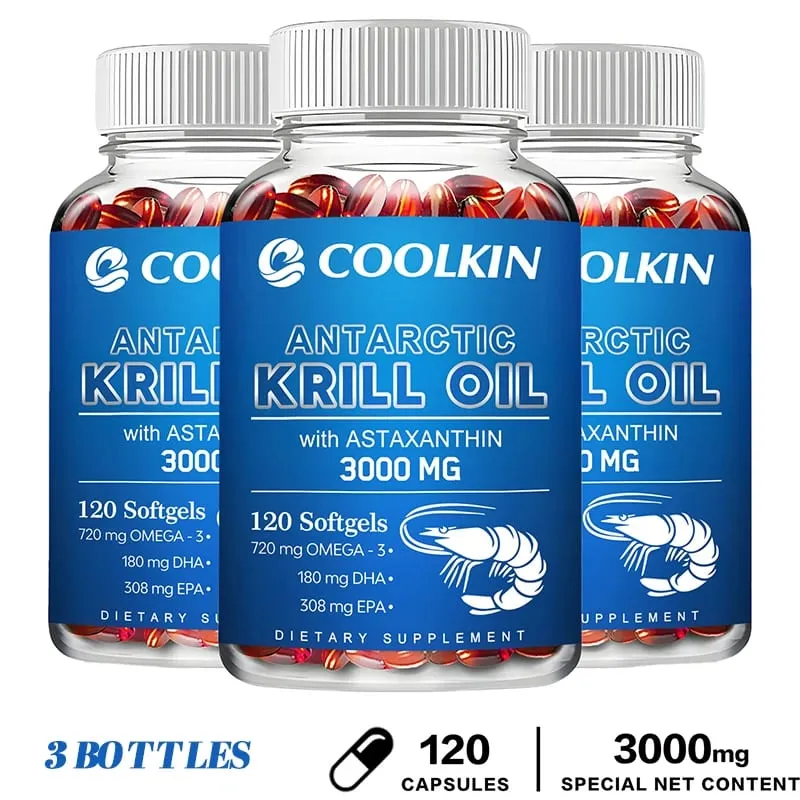南極磷蝦油 3000 毫克 - Omega-3 EPA DHA 天然蝦紅素對心臟和關節健康的最大強度