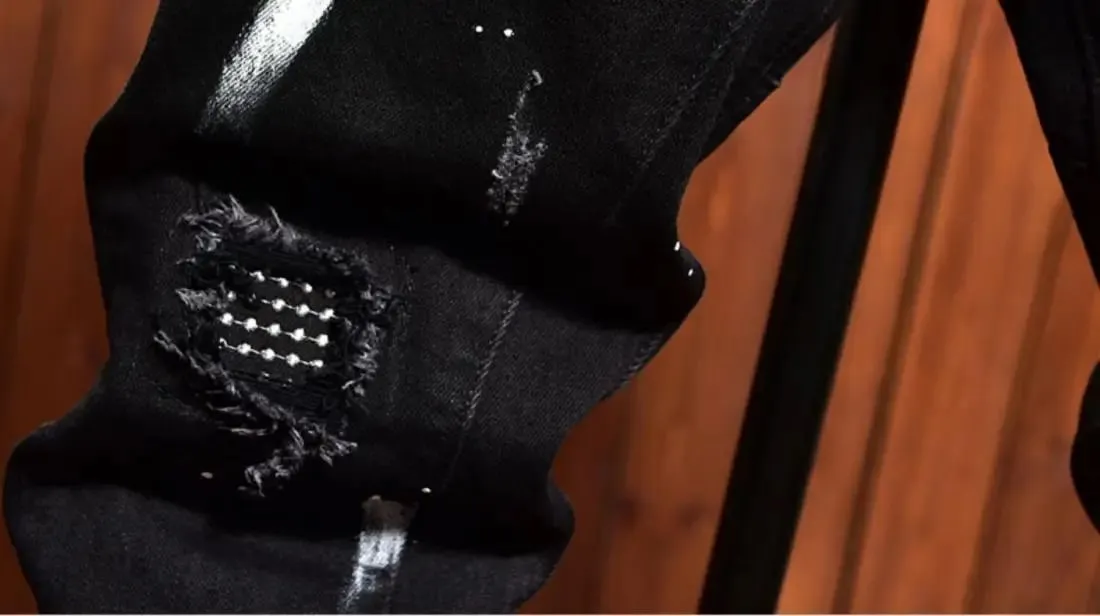 Pantalones vaqueros ajustados a la moda para hombre, parches con agujeros rasgados desgastados, diseño informal de primavera y otoño, pantalones coreanos de ropa de lujo