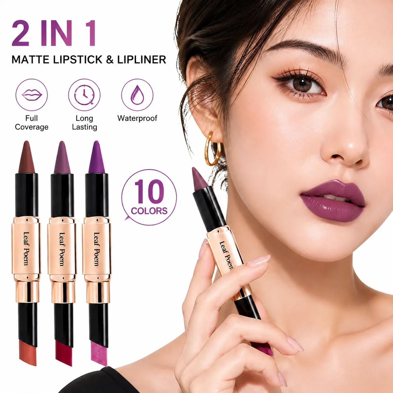 Dual‑Head Matte Lipstick Lip Liner Pen 2‑in‑1 Lip Definer & Lip Color Stick Smooth Lip Makeup for Daily Party Use