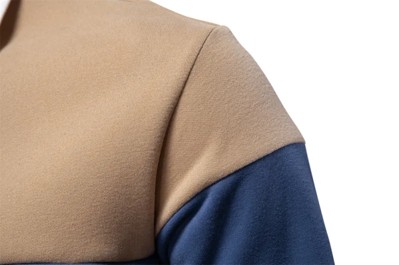 New Spring Men's Color-Block Cotton Blend Hoodies for Business Casual Style Long Sleeve Sweatshirt